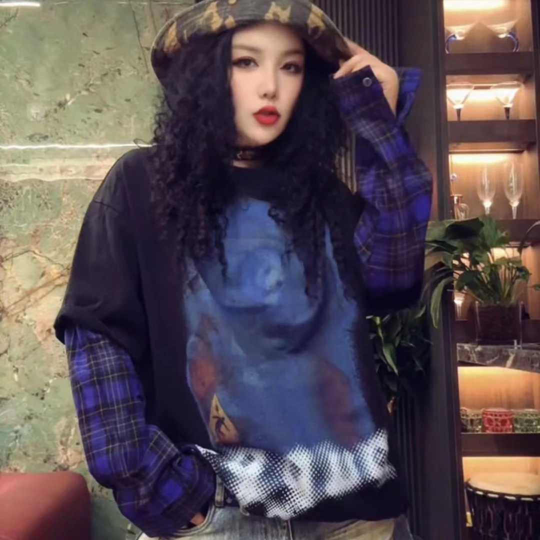 设计师款假两件拼接宽松上衣