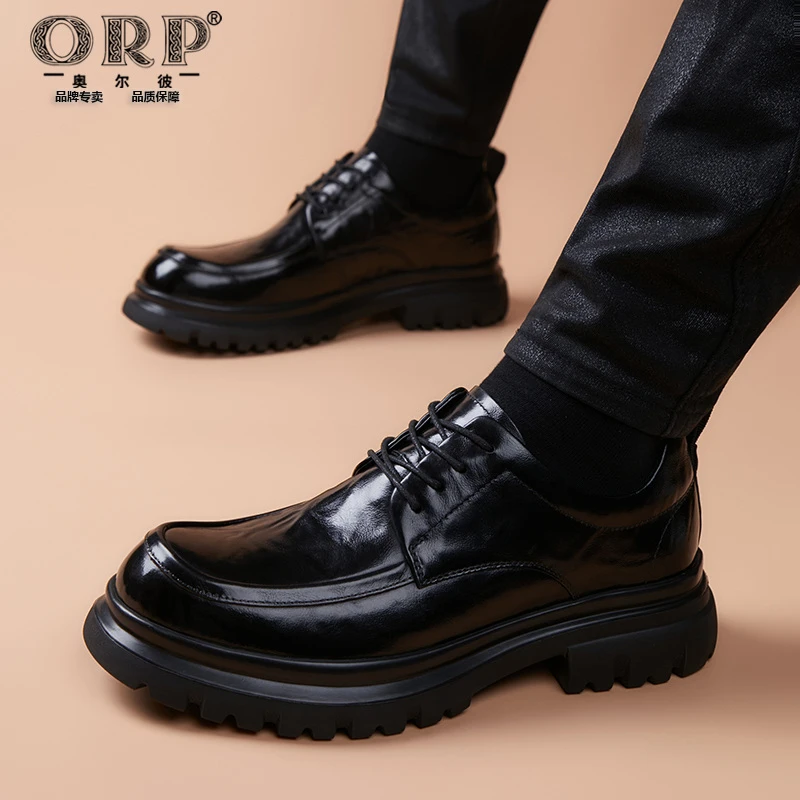 厚底增高英伦风男士皮鞋头层牛皮青年潮流百搭商务正装休闲皮鞋男