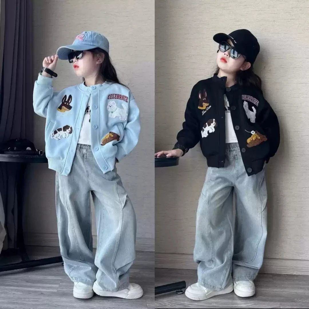 女童春秋季新款韩版毛巾绣棒球服外套中大童女孩百搭卡通动漫上衣