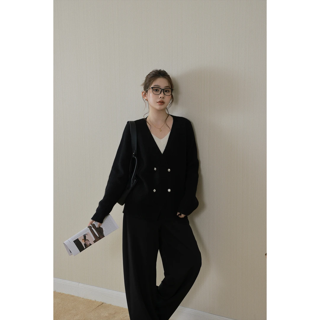 大婉酱微胖定制【无界舒适】山羊绒拼接气质假两件毛织上衣女 1140D