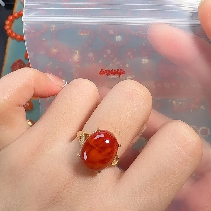 南红玛瑙银S925镶嵌戒指