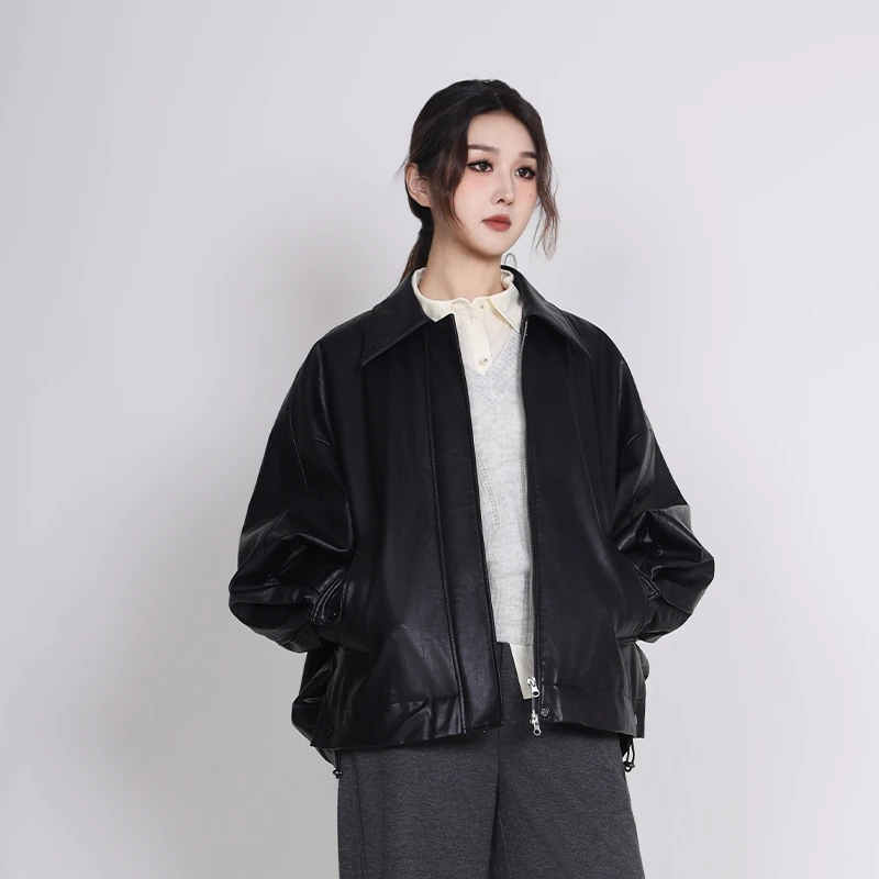 Jane express/简表达25冬新款外套美拉德翻领皮衣外套DWT51001