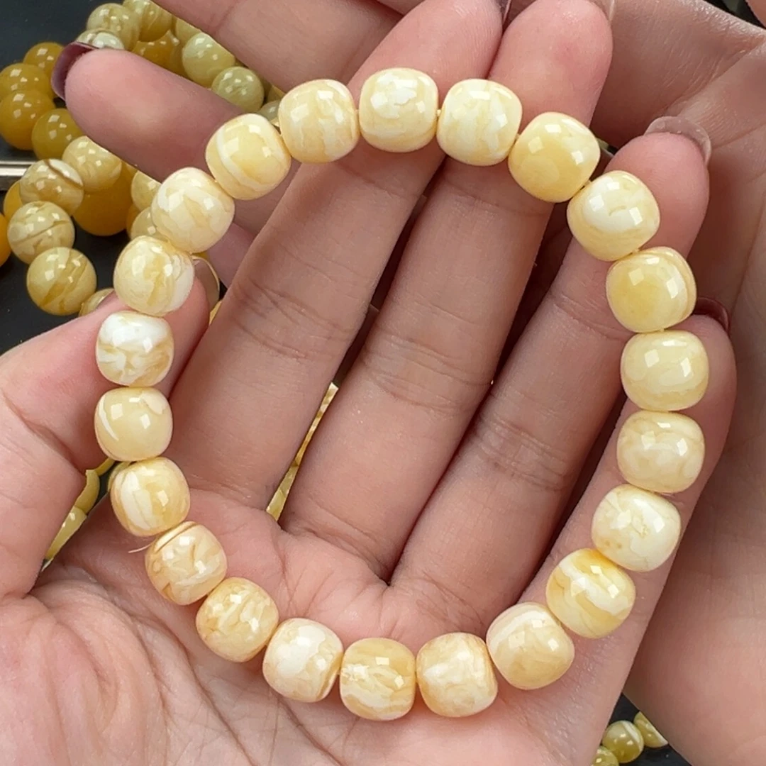 琥珀未镶嵌手链瓷白虎皮