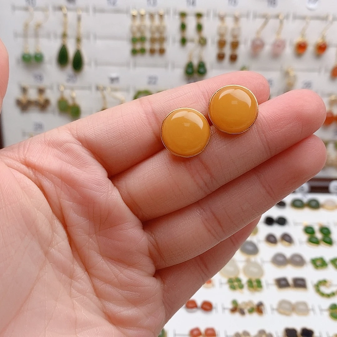 蜜蜡银S925镶嵌耳饰