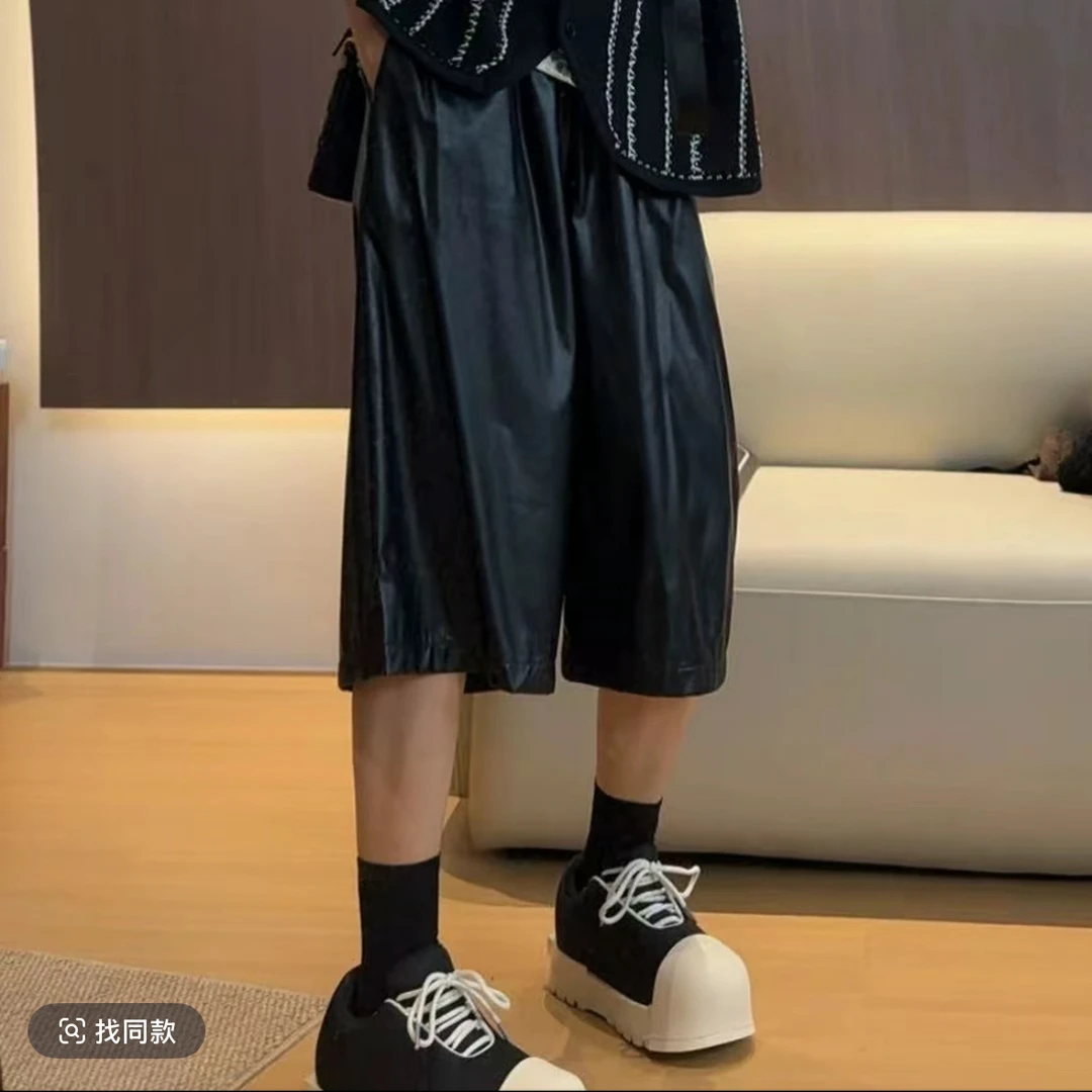 哆唛8577012款松紧腰七分宽松欧韩时尚潮流休闲秋季新款皮裤黑色