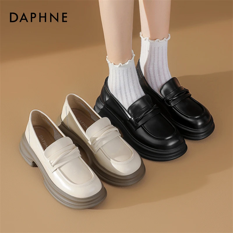 达芙妮2025秋款优雅甜美风休闲时尚色百搭粗跟厚底圆头套脚单鞋