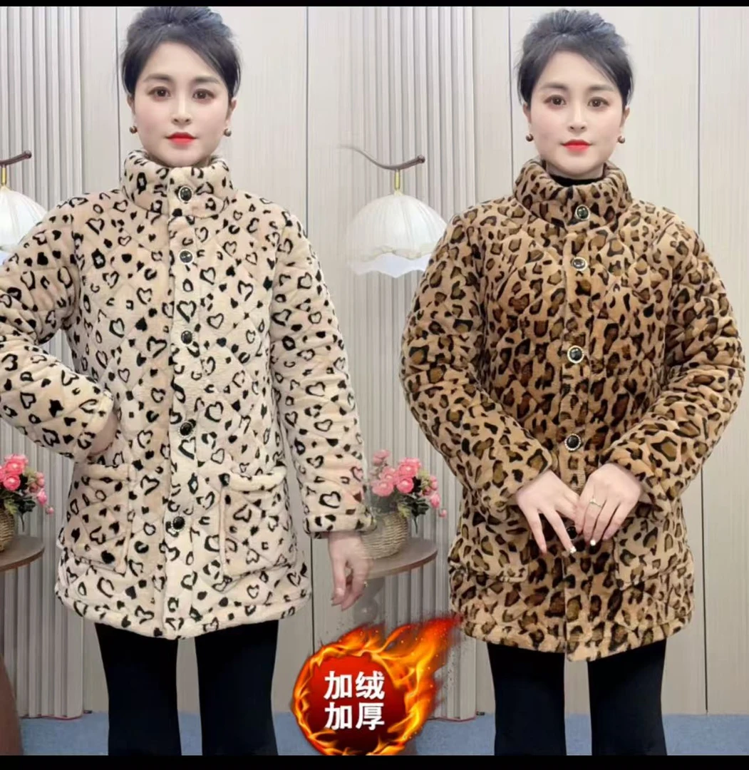 2025年新款妈妈装加绒加厚保暖棉袄中长款外套