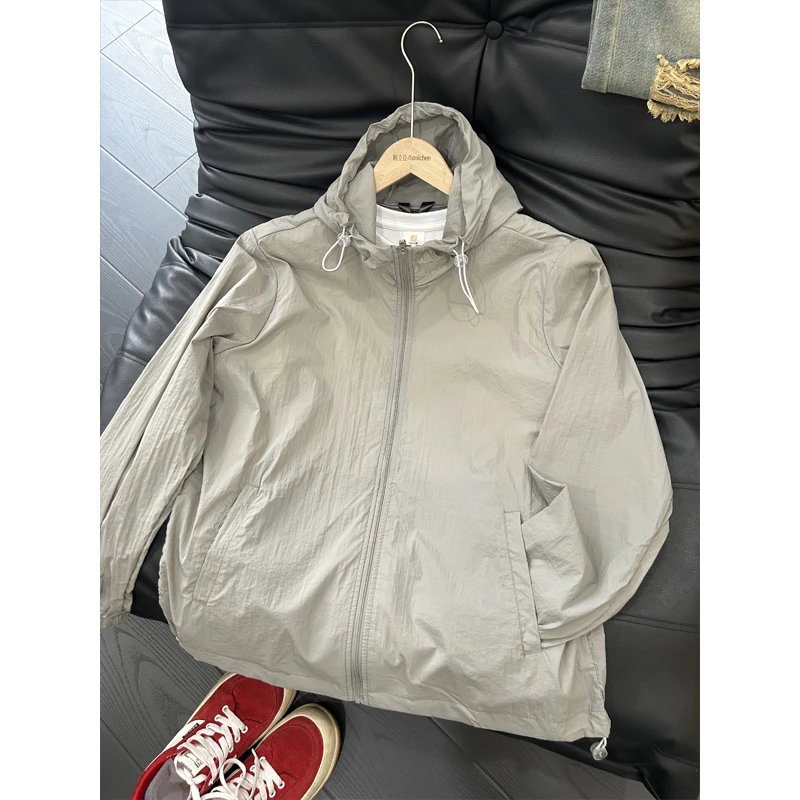 深灰色UPF50+防晒衣男款夏季凉感速干连帽外套高级感户外休闲上衣