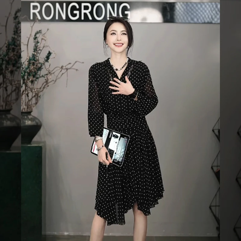 溶溶【赫本舞曲】RONGRONGV领波点时尚百搭新雪纺连衣裙F-Z8969290