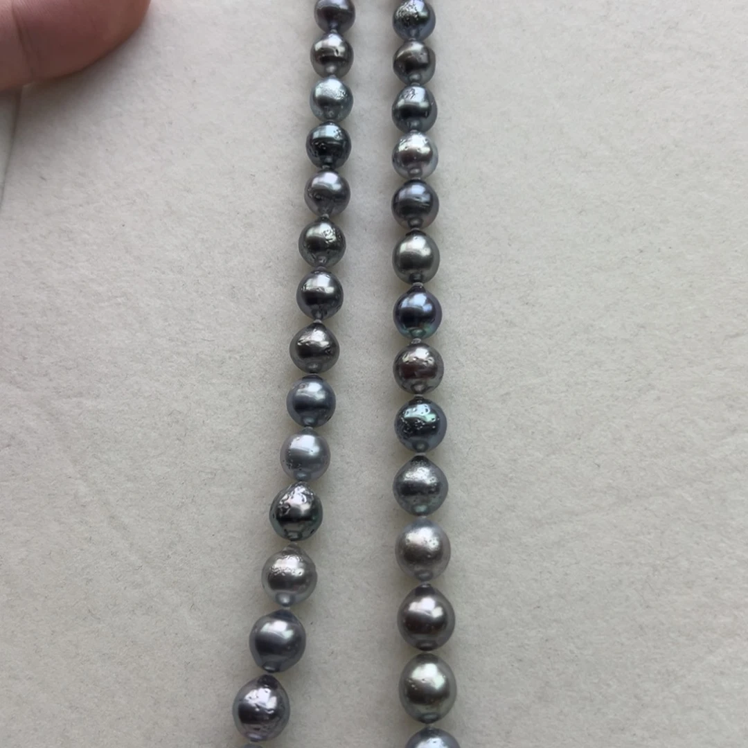 银S925镶嵌项链海水珍珠8-10mm大溪地混彩项链