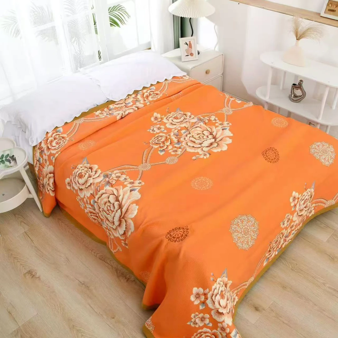 富贵如意 大尺寸纱布床盖 加厚精梳细纱大床床盖