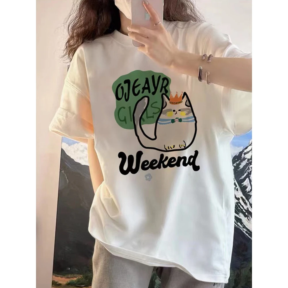 韩版圆领白色大版短袖T恤女夏季2025新款爆款慵懒风中长款宽松潮