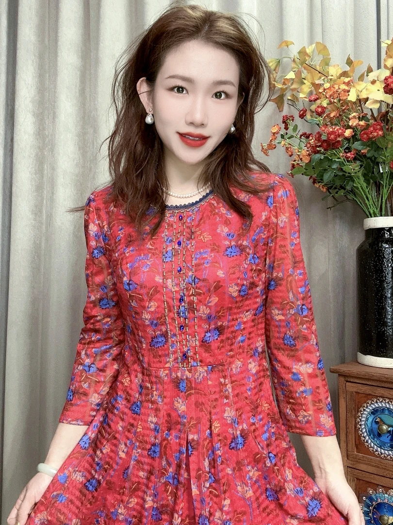 S 1383#新年气质妈妈装连衣裙