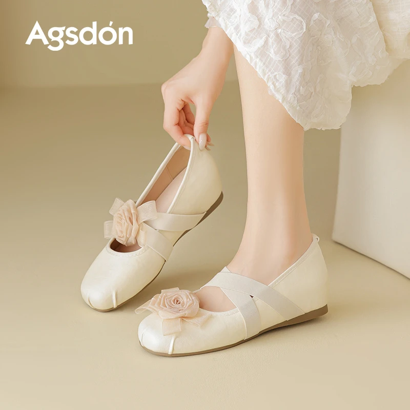 奥古狮登山茶花单鞋女2025新款夏季外穿平底配裙子绝美玛丽珍鞋子