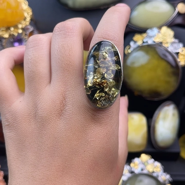 琥珀银S925镶嵌裸石