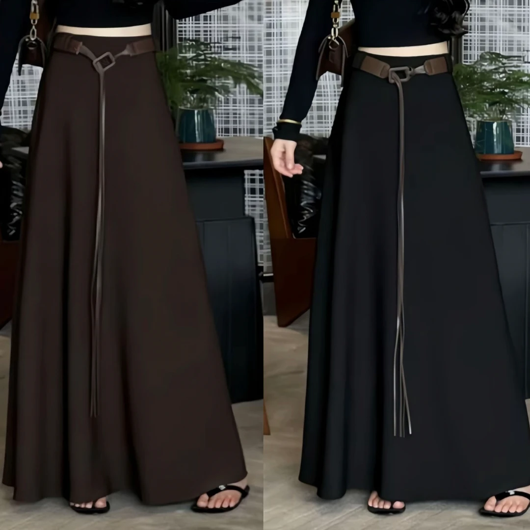 秋季新款气质百搭高腰收腰显瘦A字版长款半身裙配腰带