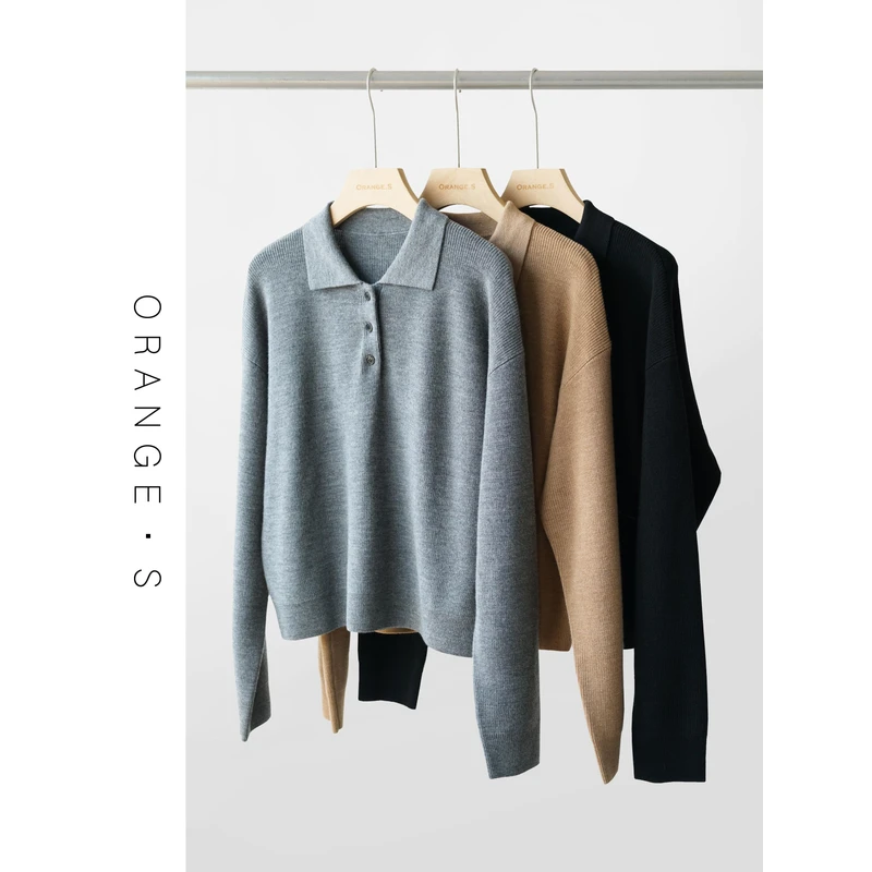 【马德里】定纺德国精纺羊毛！巴素兰工艺！时尚宽松针织翻领毛衣