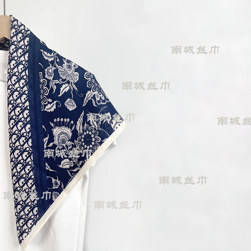 【藏青花】2025秋冬新品双面双色磨毛柔软65方巾丝巾搭配保暖厚百搭