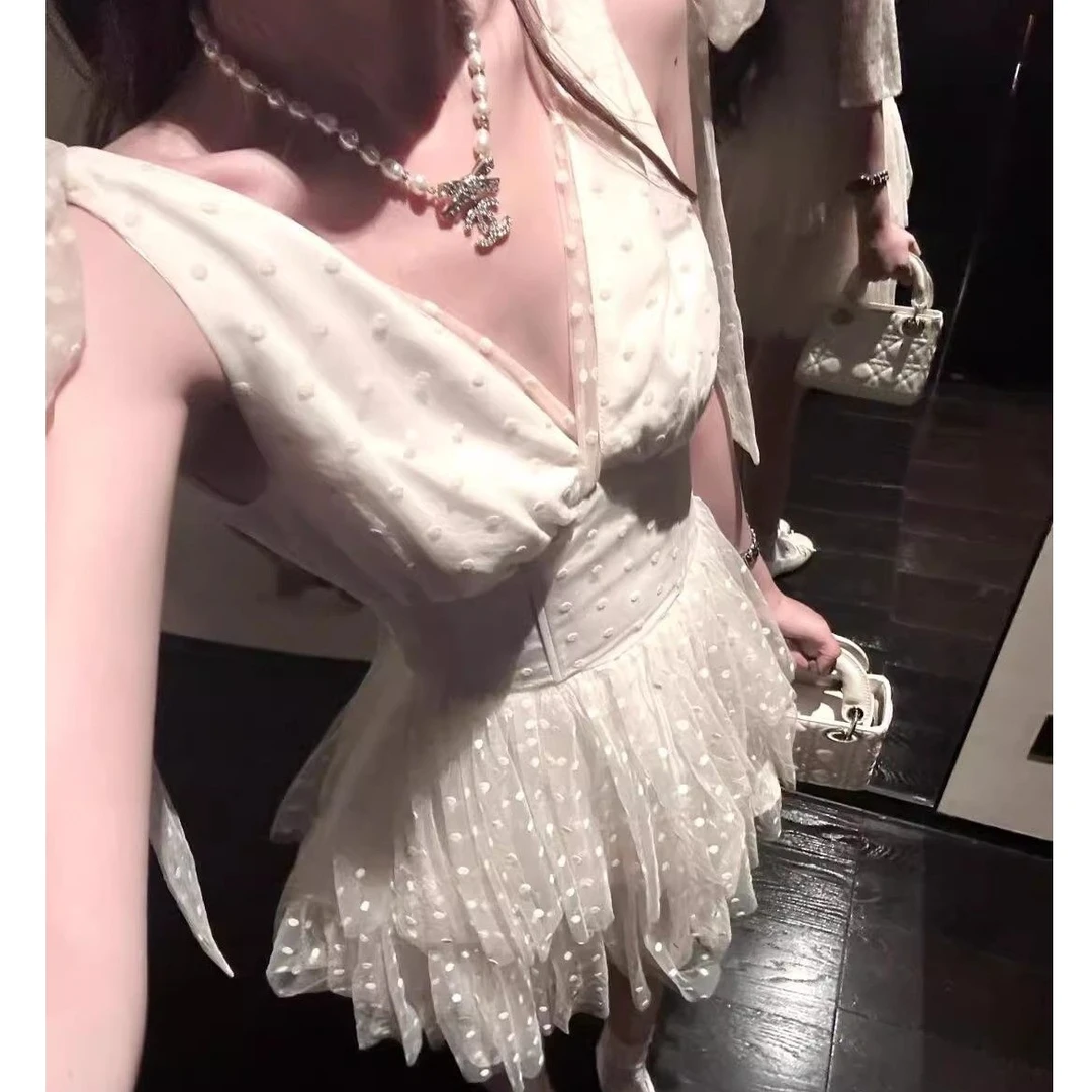 2025夏季新款网纱波点连衣裙法式优雅高级感甜美少女气质收腰短裙