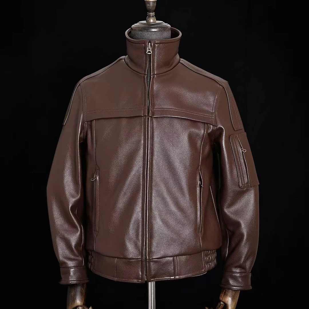 新款02式飞行服真皮皮衣男可立可翻外套短款休闲经典男士皮夹克