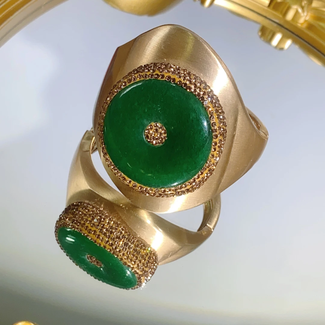 铜合金合成锆石手镯 TTSD 绿色平安扣裸面时尚重工手镯欧美269sz