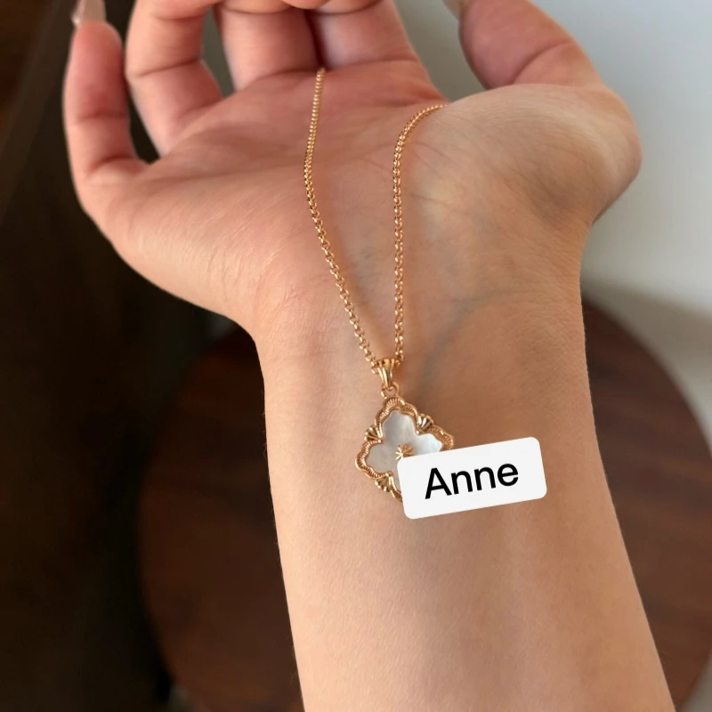 铜合金项链 轻奢时尚白贝拉丝雕花复古项链【X680】