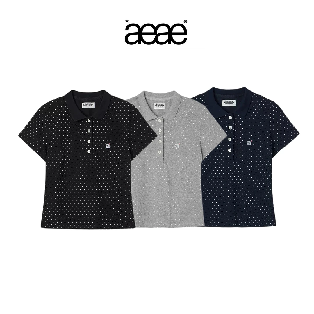 郑雅娴同款 韩国品牌AEAE25夏季新款波点纽扣凉感短袖T恤女上衣