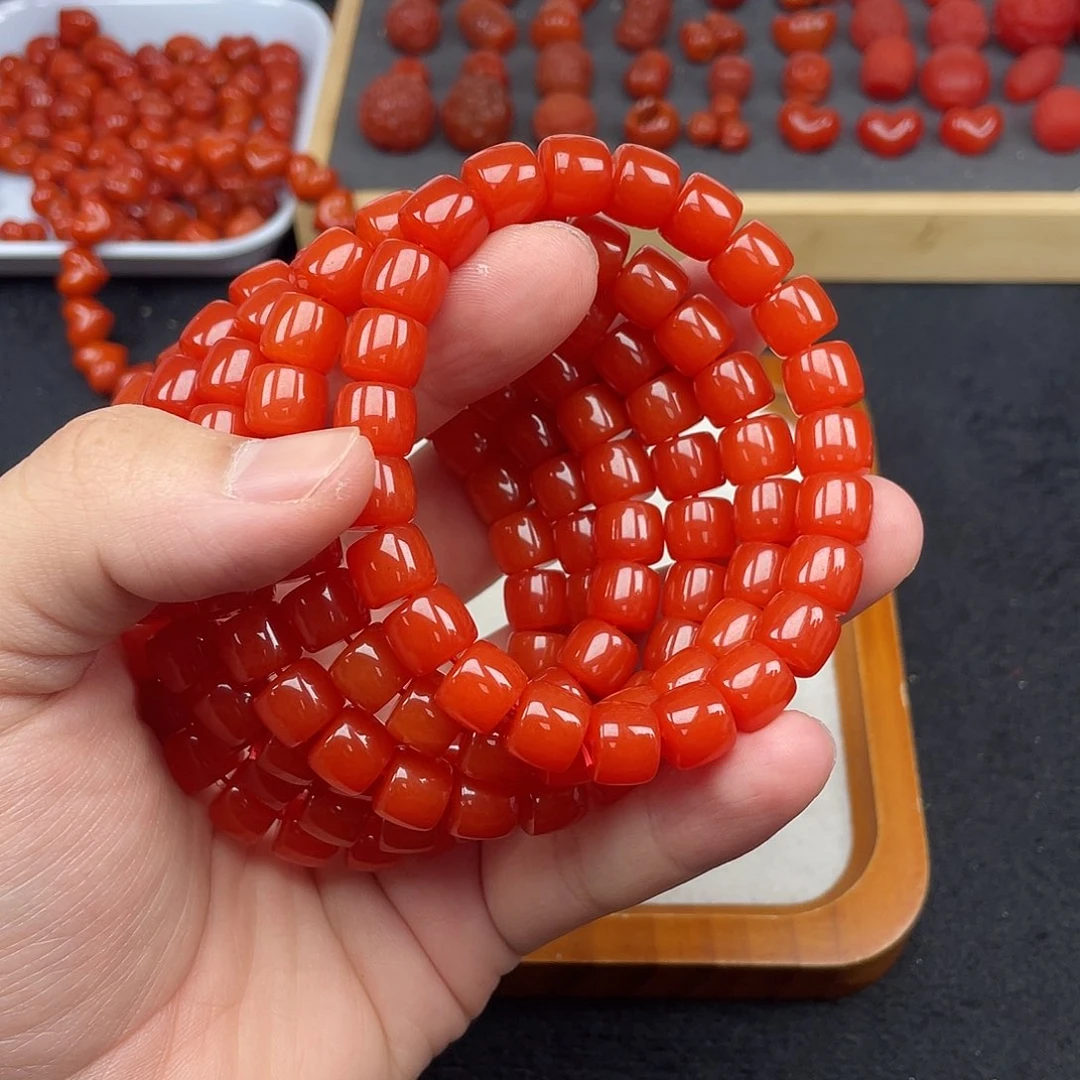 南红玛瑙4号保山锦红卡10直切手链未镶嵌