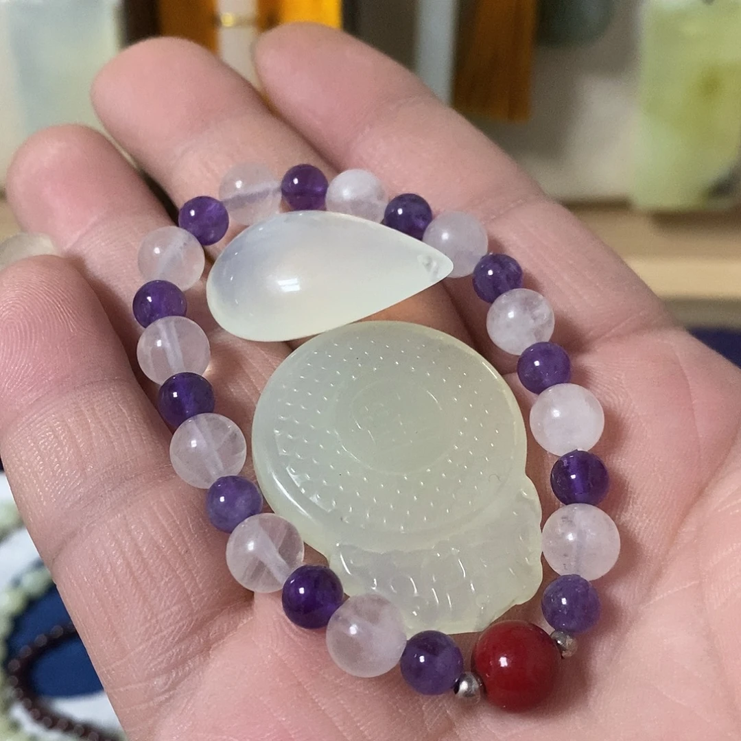 蛇纹石玉合金手链