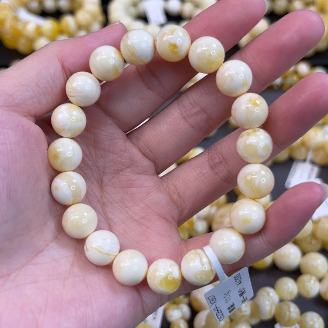蜜蜡未镶嵌手串10mm瓷白满蜡花蜡