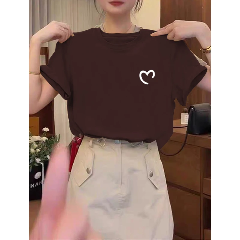 设计感小众正肩短袖t恤女2025新款时尚百搭洋气纯棉咖色上衣夏季