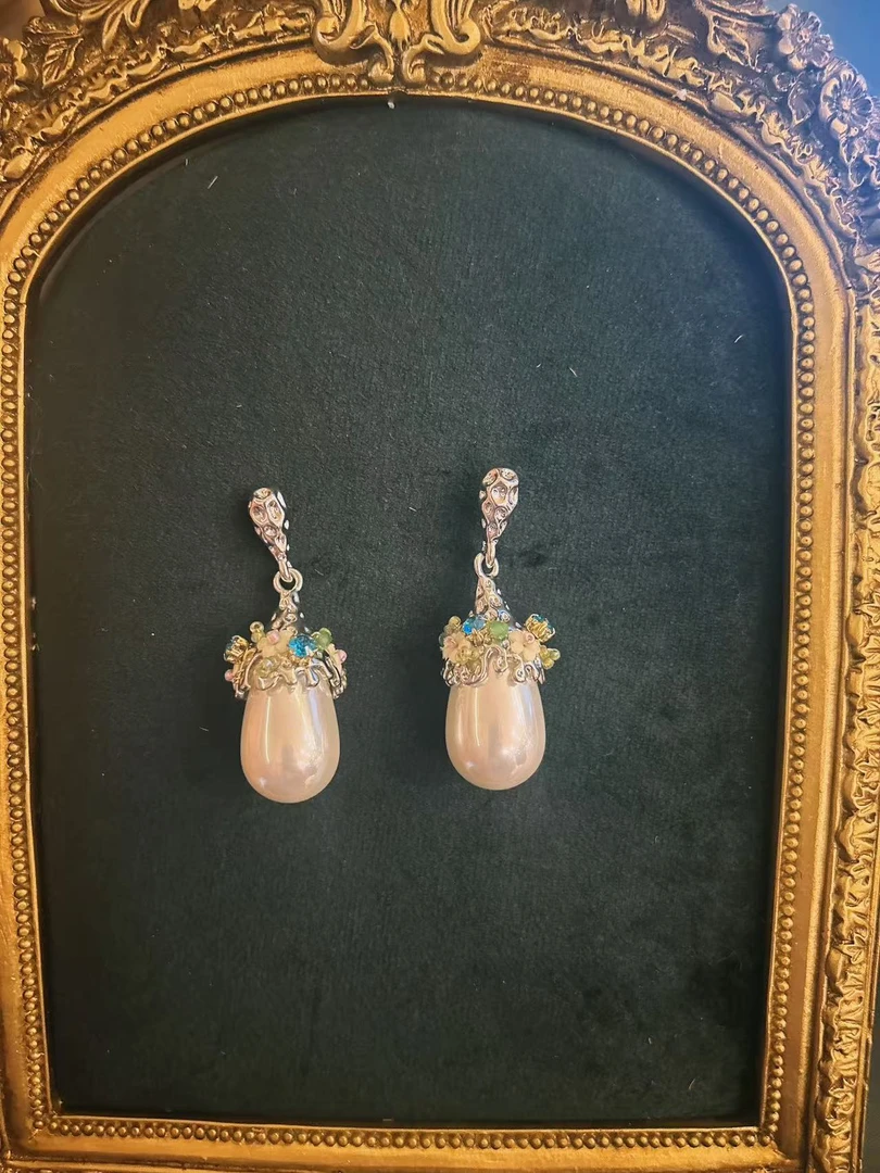 合金亚克力耳饰 宫廷气质耳环百搭