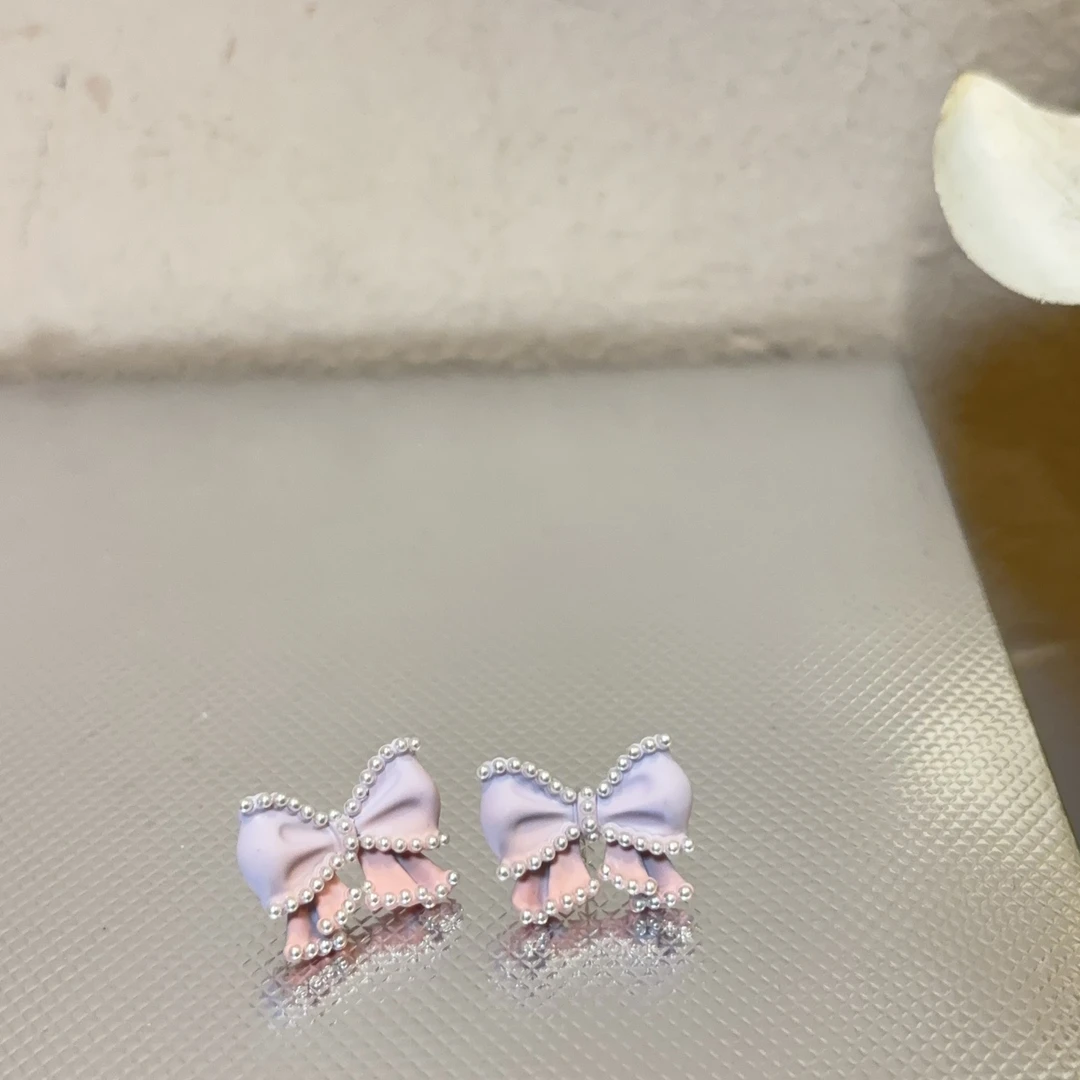 铜合金耳饰 设计款拼色蝴蝶结耳钉R862