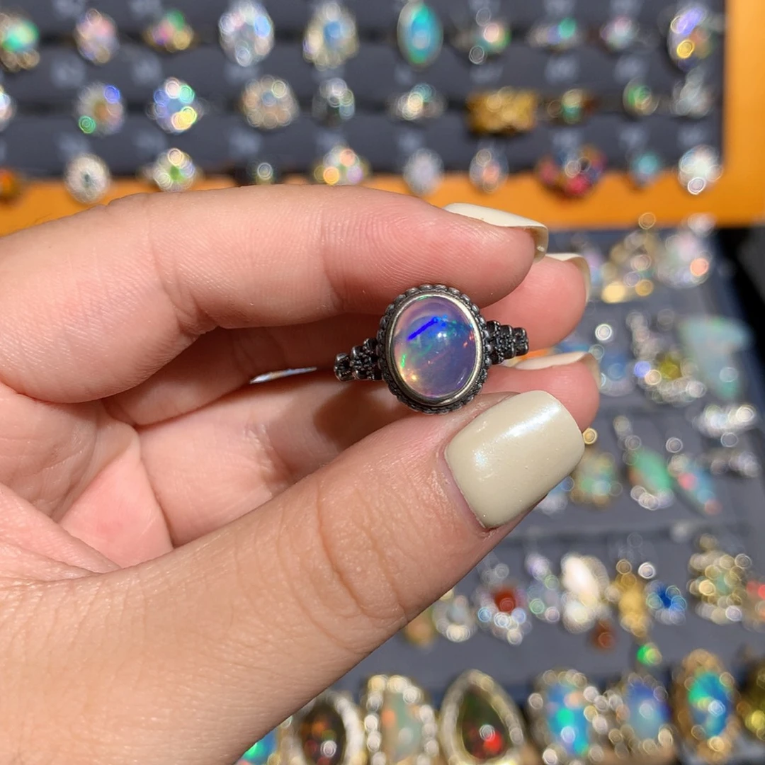 银S925镶嵌欧泊欧泊戒指l