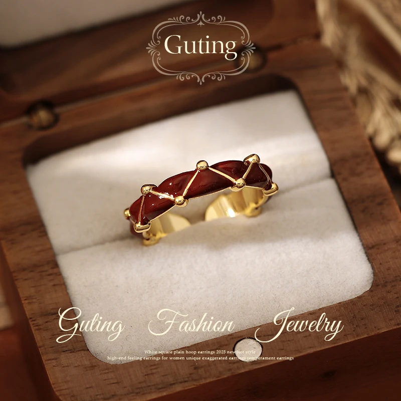 铜合金戒指 2010红色彩三角开口戒指女轻奢高级感小众设计食指戒