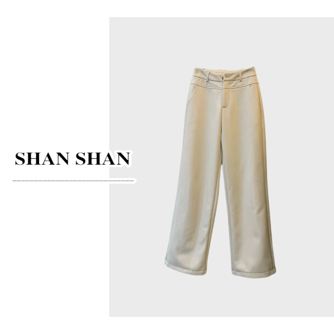 SS姗姗 秋冬时尚气质时尚肌理感设计皮质休闲直筒裤 51170441-548