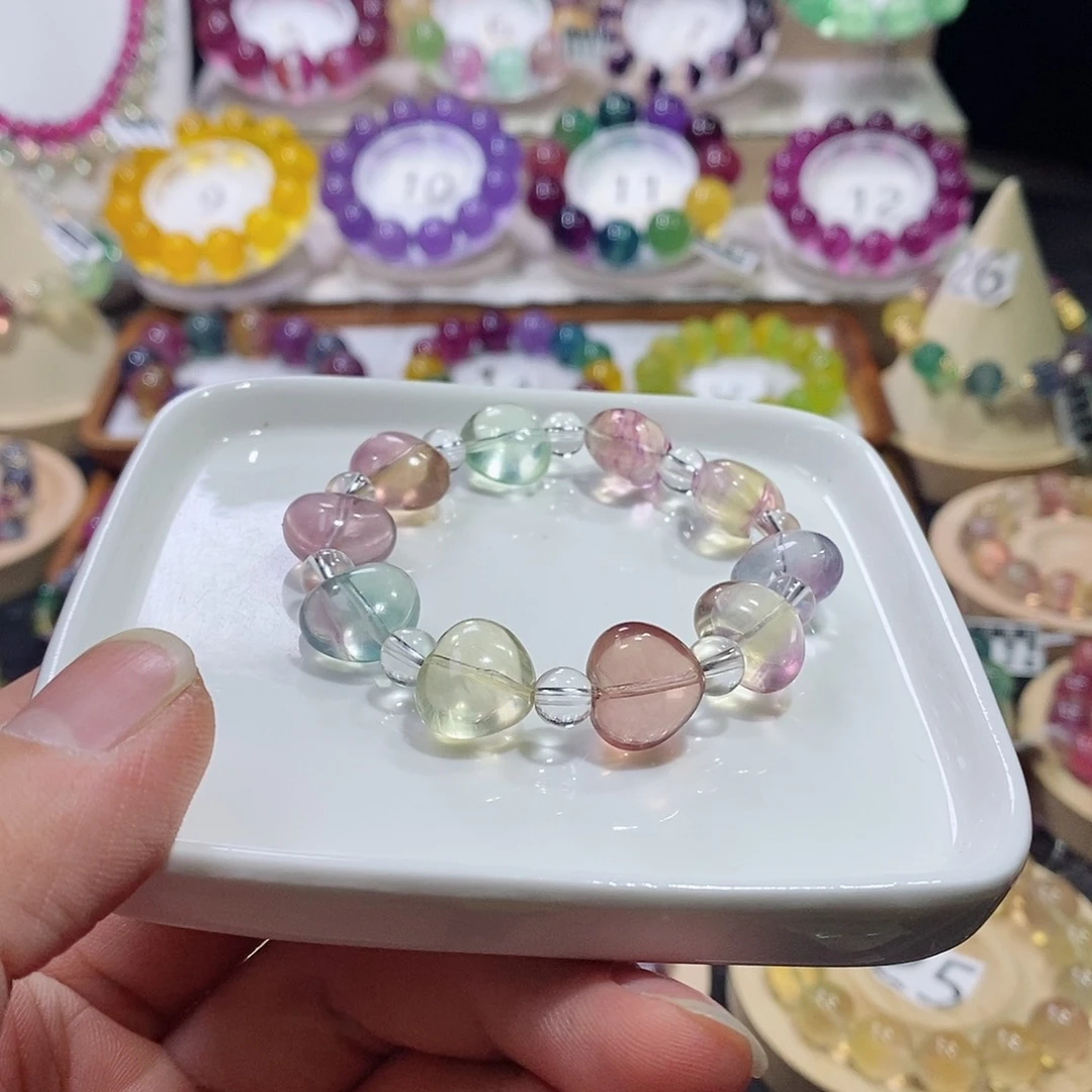 萤石手链未镶嵌冰淇淋色爱心
