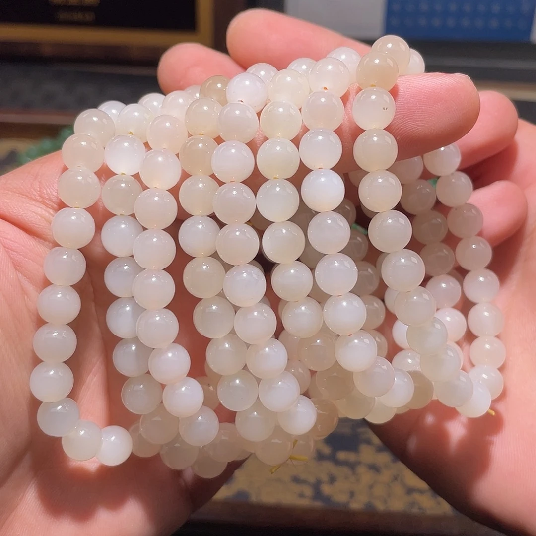 和田玉冰藕粉手串多样性发一未镶嵌