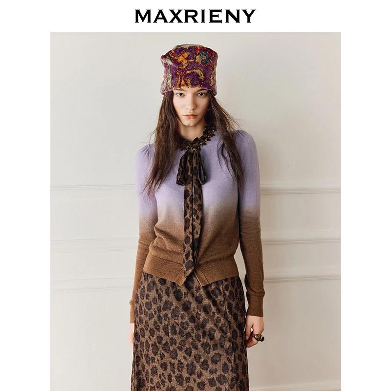 【商场同款】MAXRIENY慵懒感渐变毛针织衫羊毛混纺修身长袖上衣女