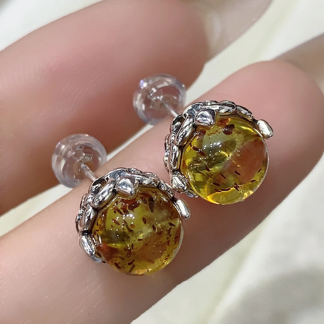 新款童军花女王琥珀花珀耳钉