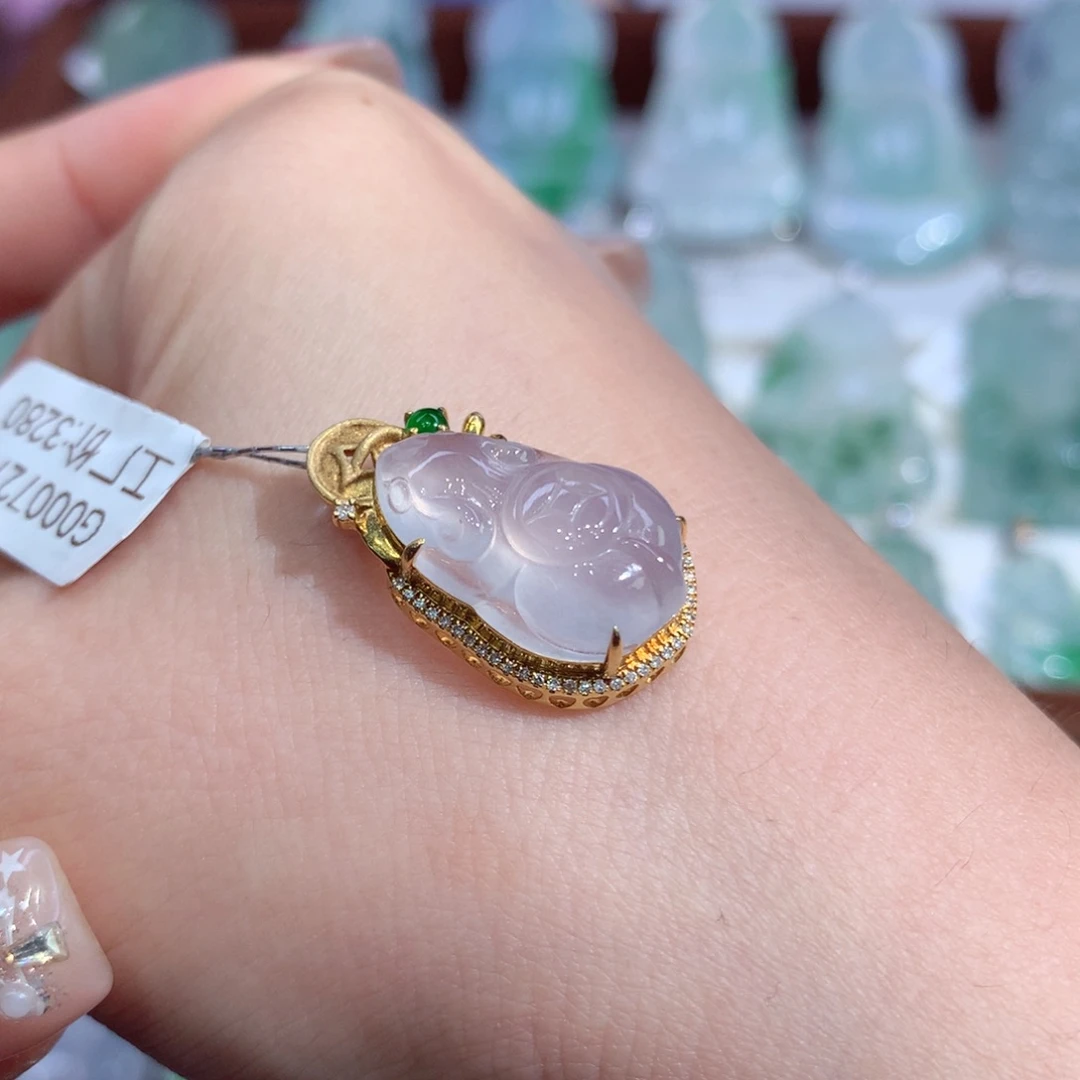 吊坠(不含链)18K金镶嵌翡翠天然缅甸A货翡翠揭阳工鼠来宝