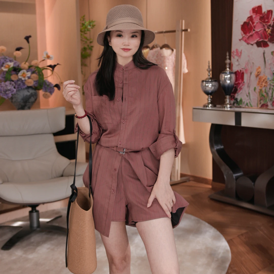 唯伊公馆夏季新款气质减龄条纹时尚女街头范休闲收腰连体裤98598