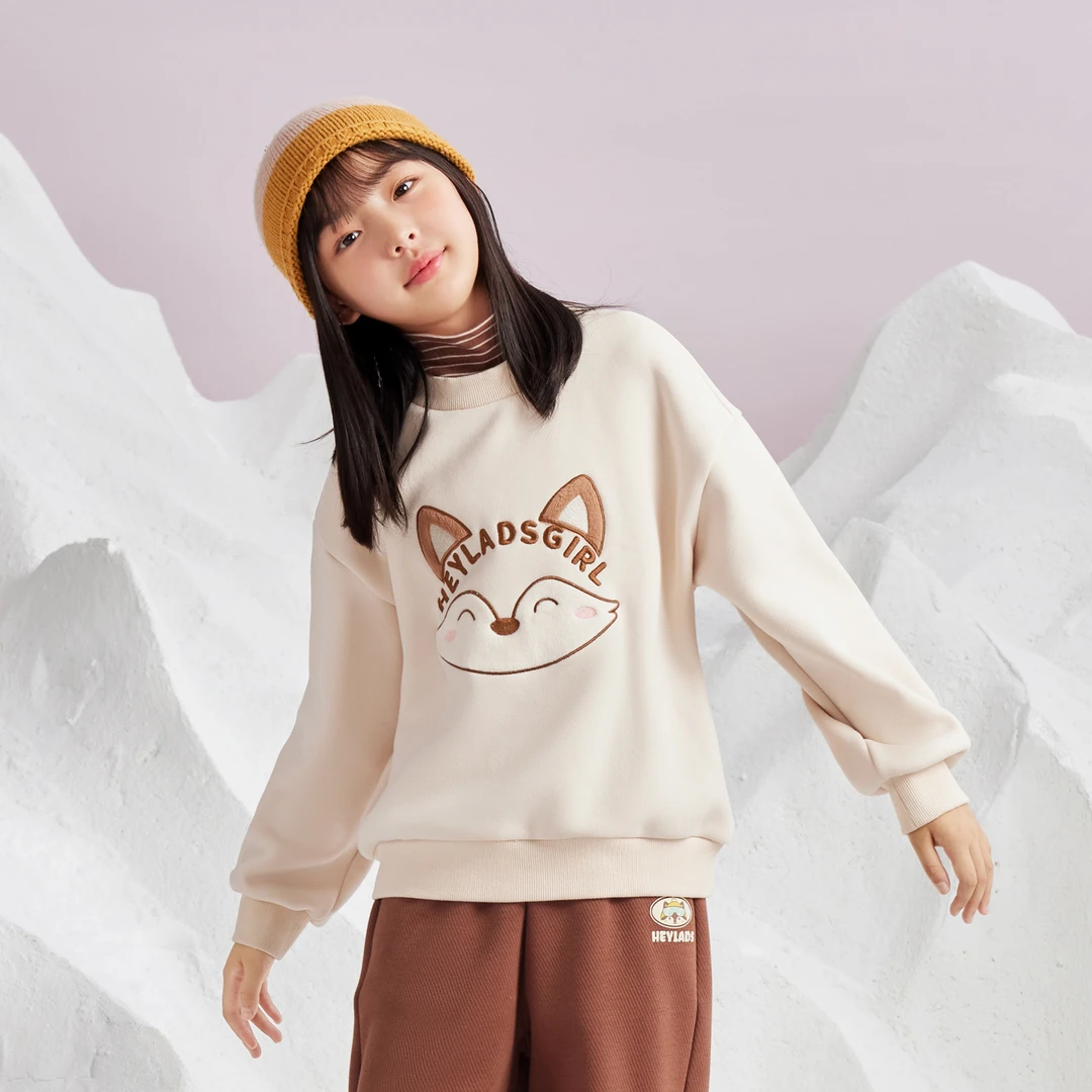 男生女生女大童高领拼接狐狸图案吸睛卫衣NJNCJ43505A