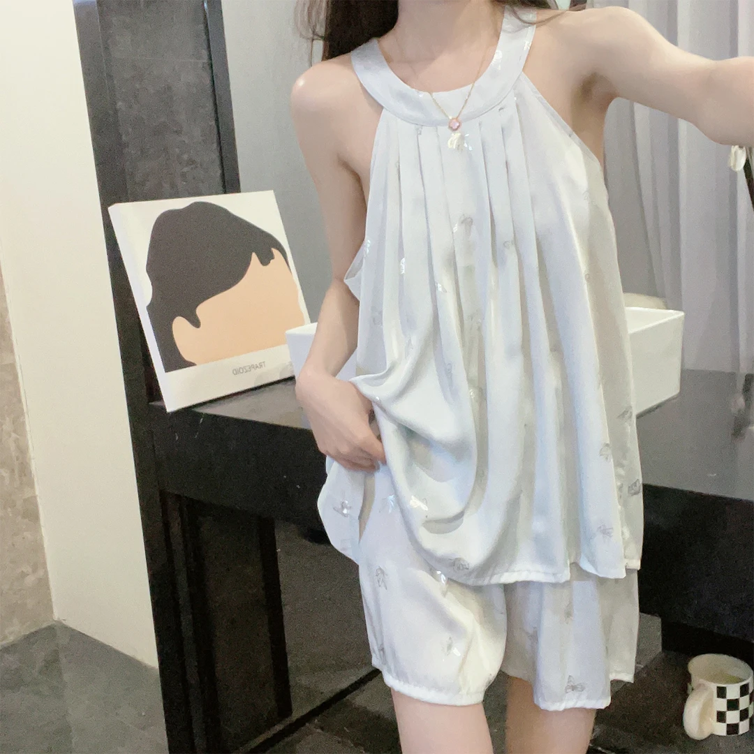 冰丝缎面睡衣女士夏季吊带大码凉感高级感2025新款国风套装家居服