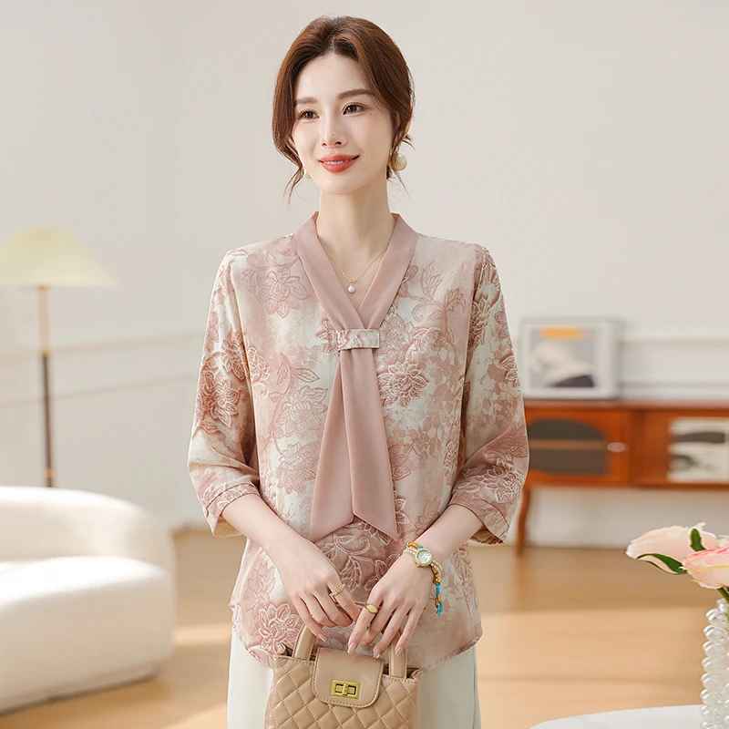 年轻妈妈夏季减龄雪纺小衫2025新款洋气薄款T恤717