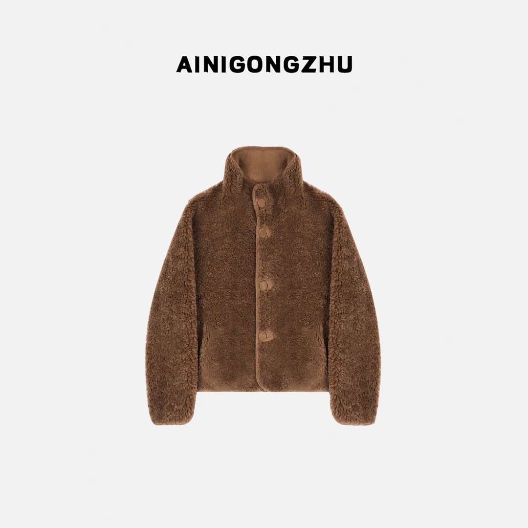 AINIGONGZHU/艾妮公主秋冬女款双面穿短款立领羊毛颗粒外套9931