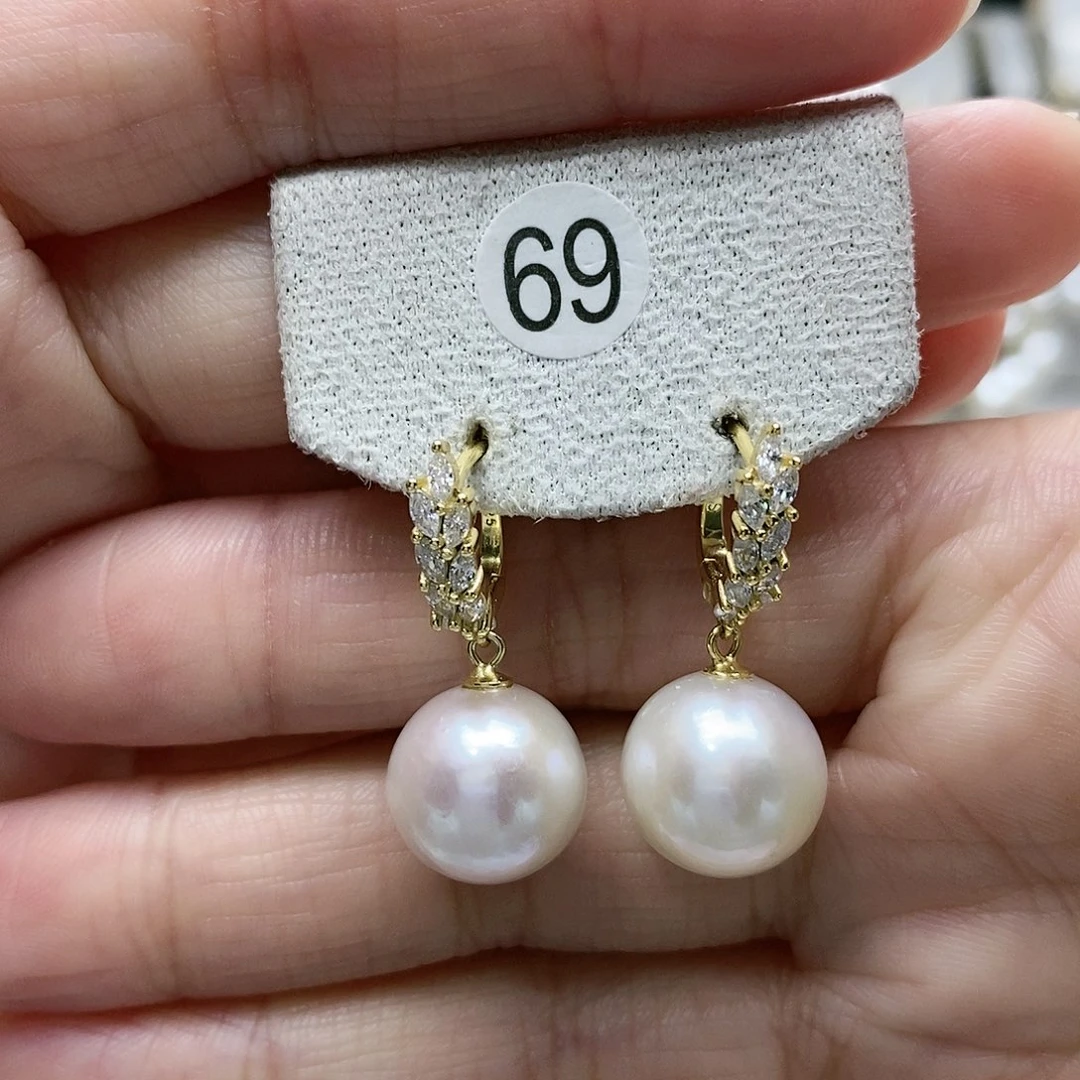 淡水珍珠耳饰银S925镀金镶嵌