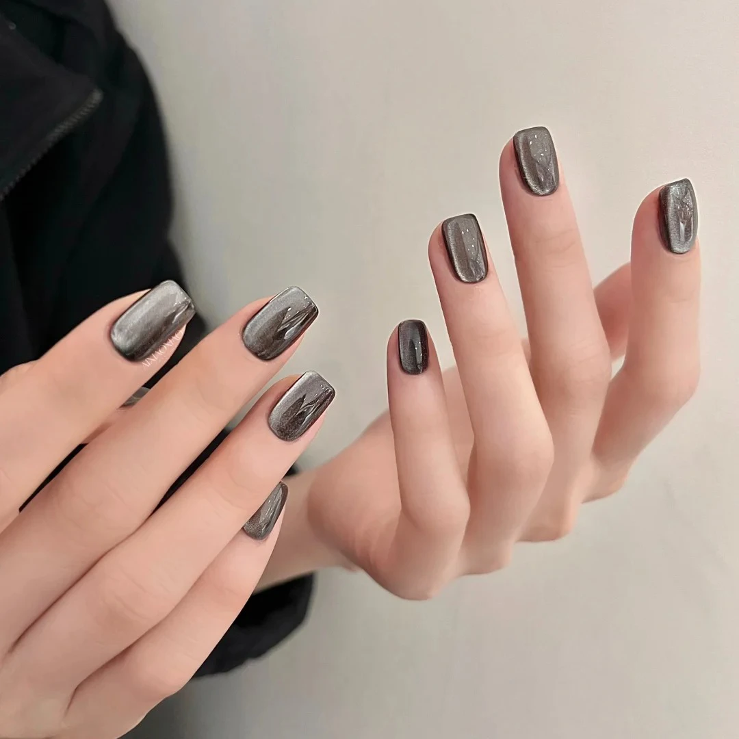 纯手工穿戴甲短款猫眼【黑曜石】2025爆款高级轻奢简约上班可拆卸