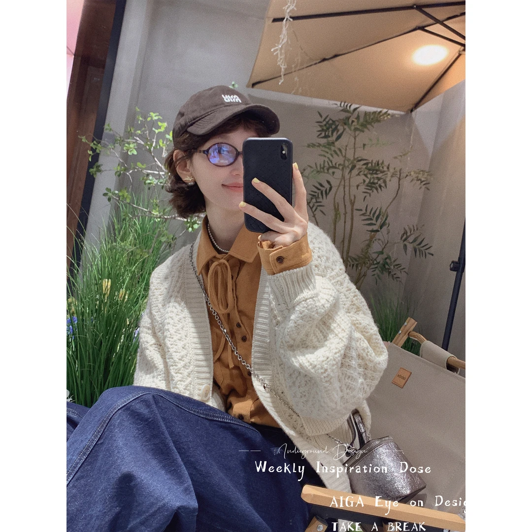 【骆小姐私服】慵懒风毛衣开衫2025秋冬新复古V领宽松百搭绞花毛衣