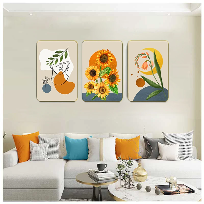 9024现代简约客厅三联画客厅现代轻奢奶油风花卉沙发背景挂画高级